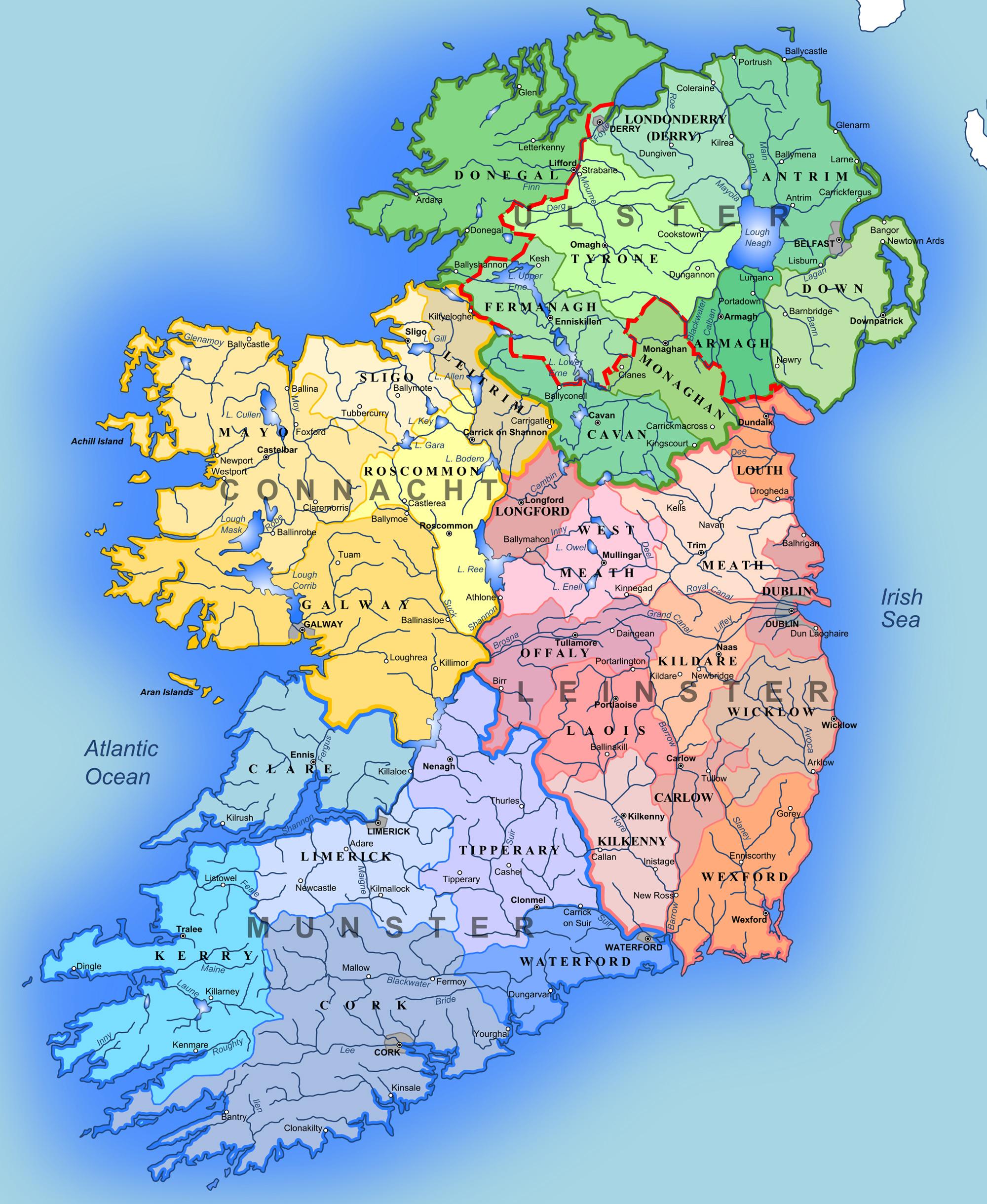 stor karta irland Stor karta över irland   Stora detaljerad karta över irland (Norra 