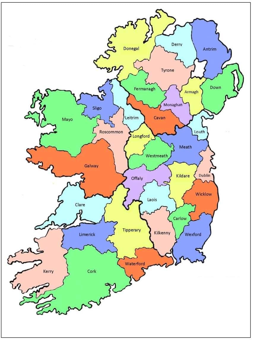 karta över irland 32 län