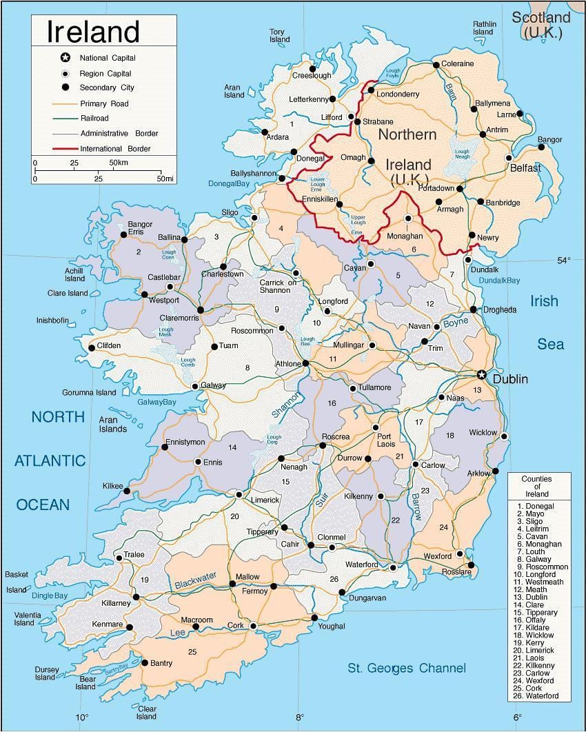 detaljerad karta över irland med städer