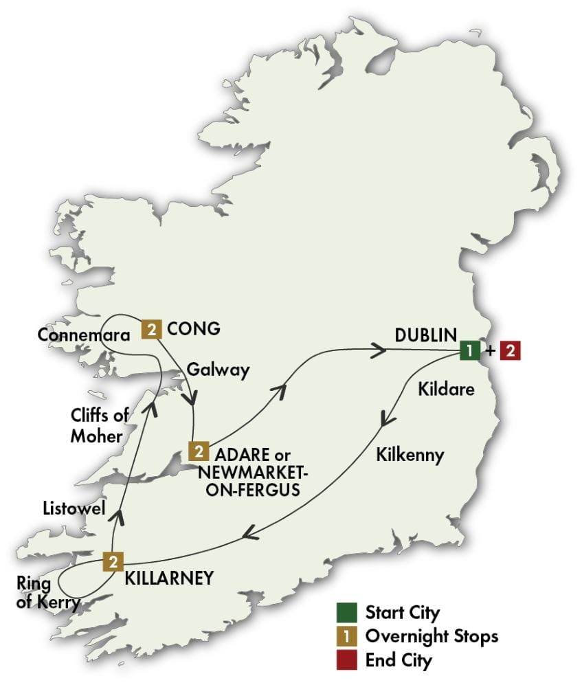 irland kör tur karta