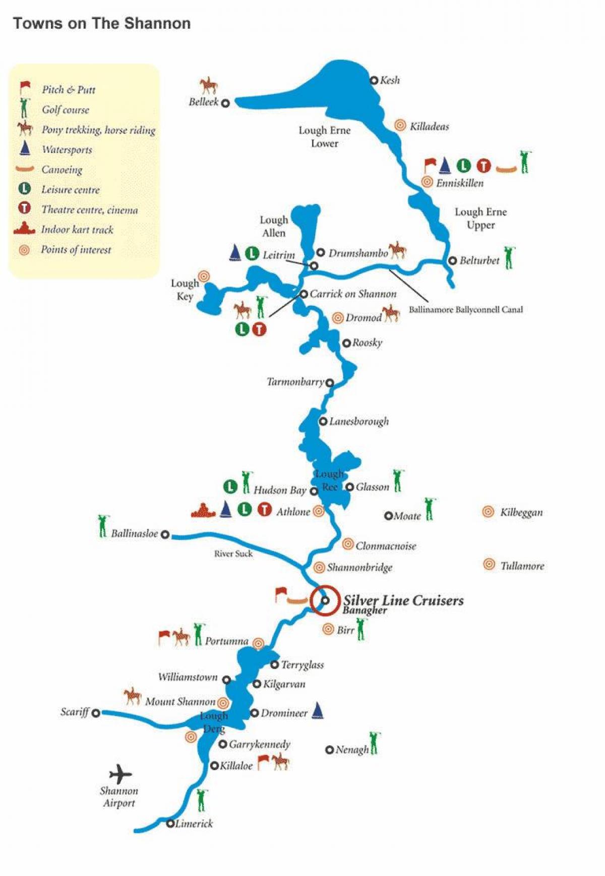 karta över river shannon, irland karta