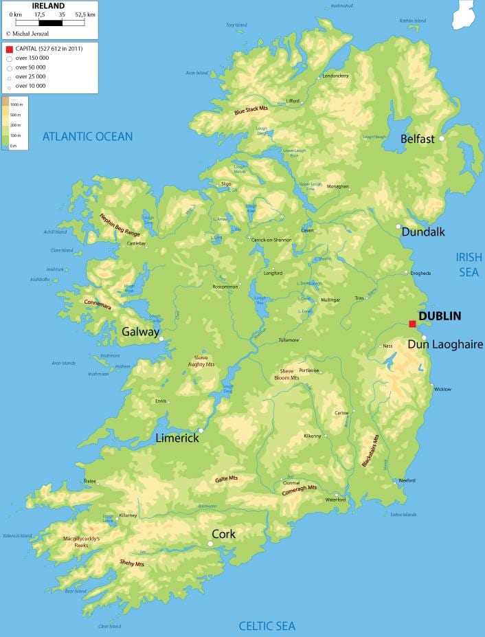 lättnad karta över irland