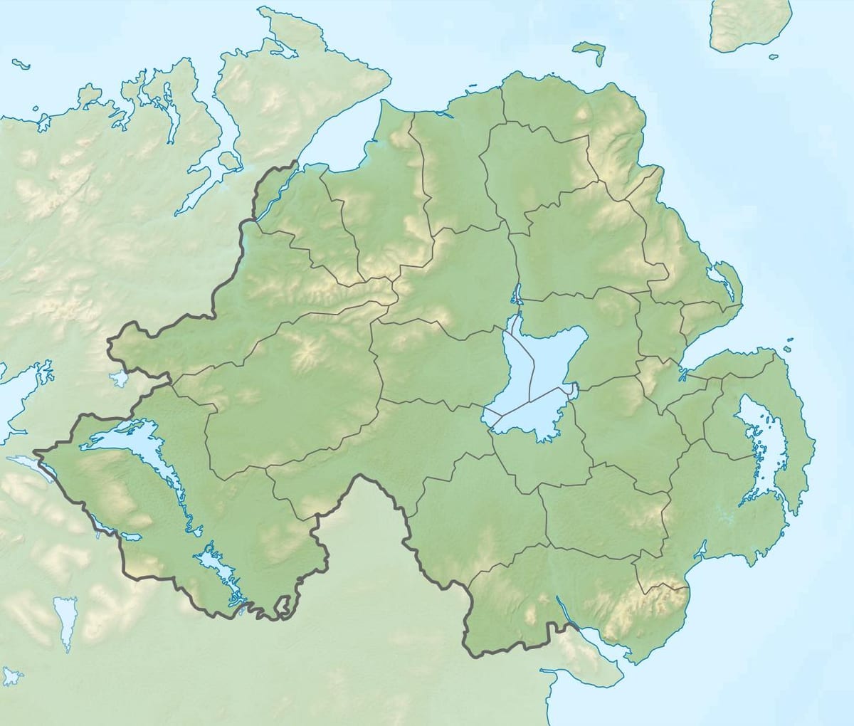 karta över fysiska karta över norra irland
