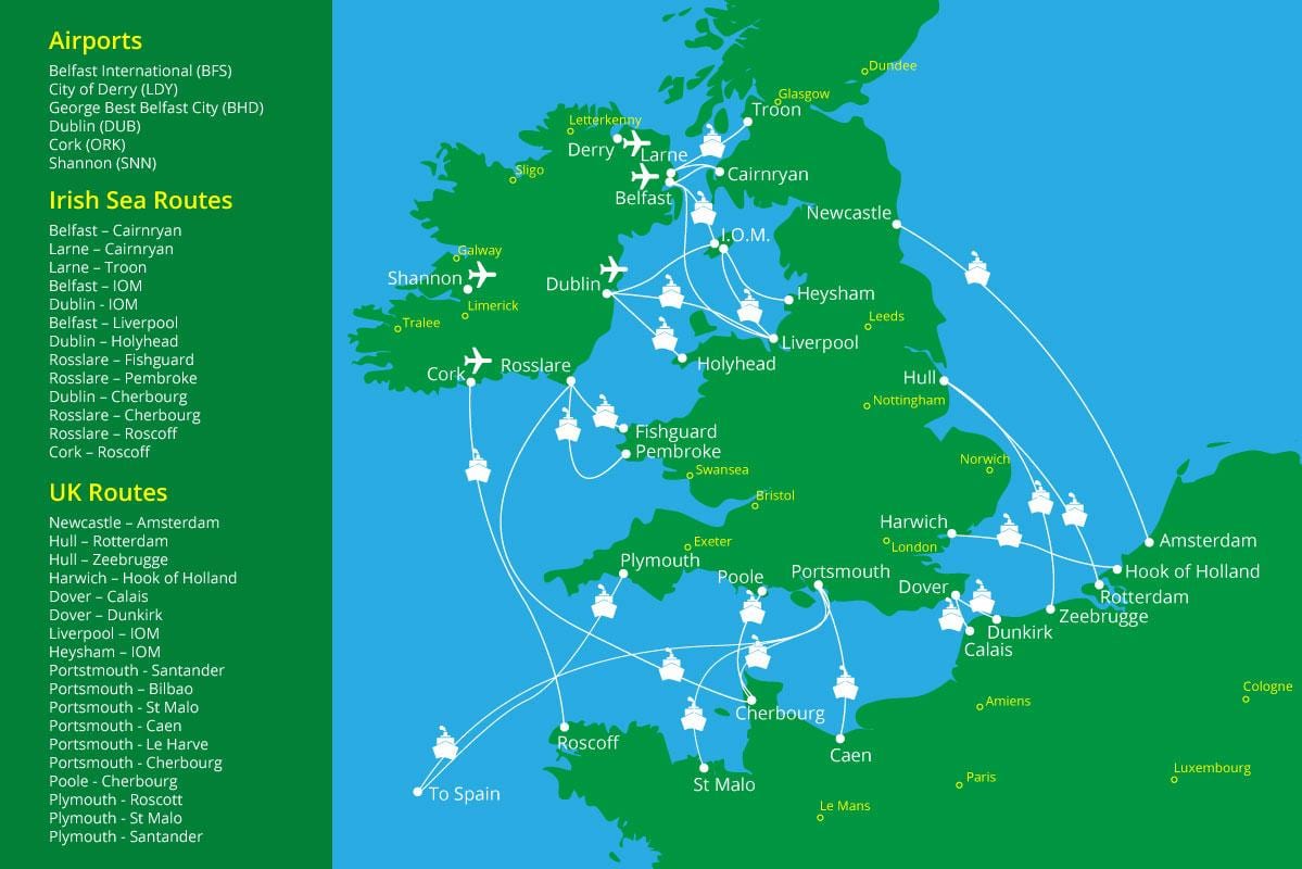 karta över hamnar i irland