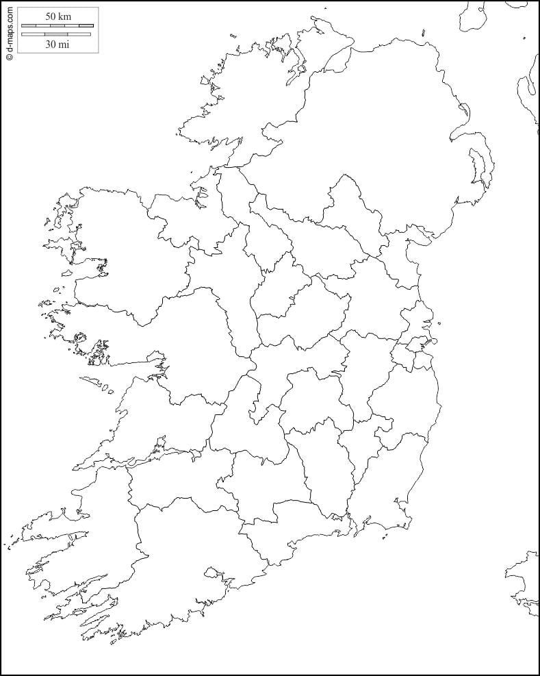 tom karta över irland med länets gränser
