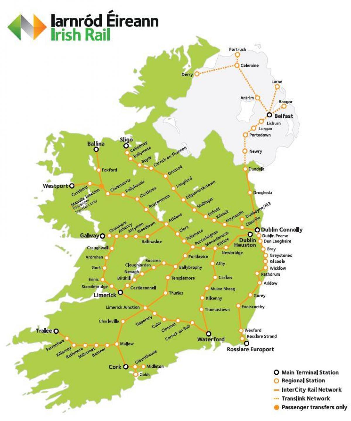 Irland järnväg karta - att resa med Tåg i irland karta (Norra Europa
