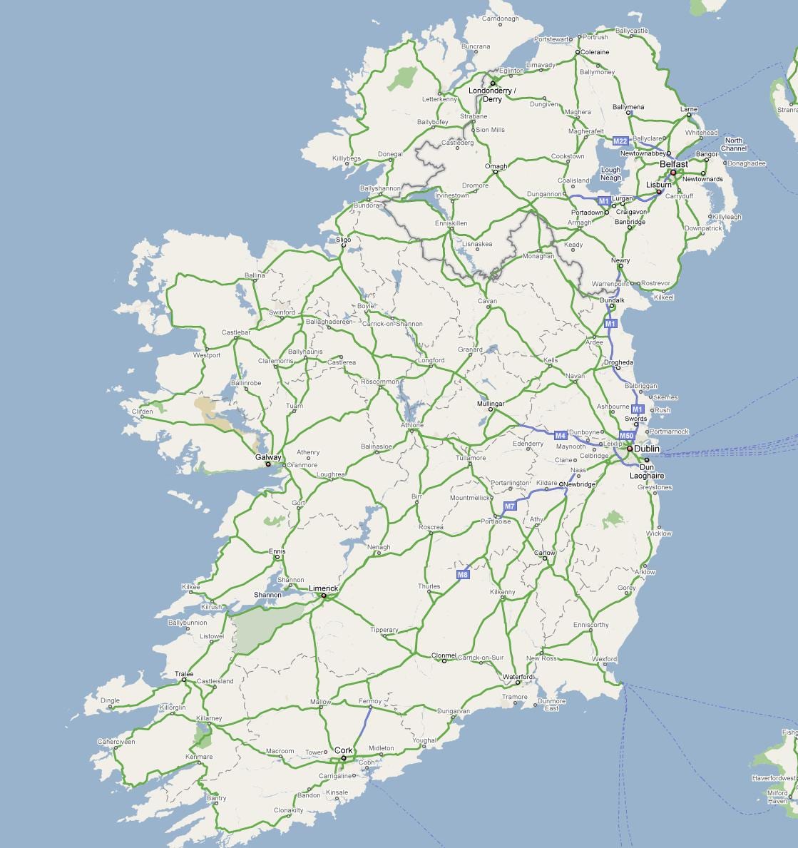karta över irland motorväg