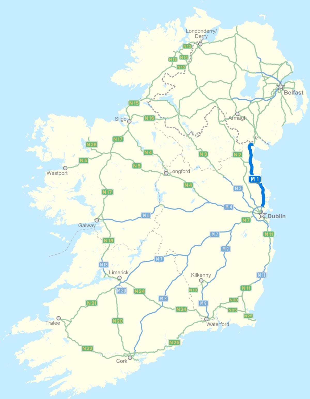 karta över irland motorvägen