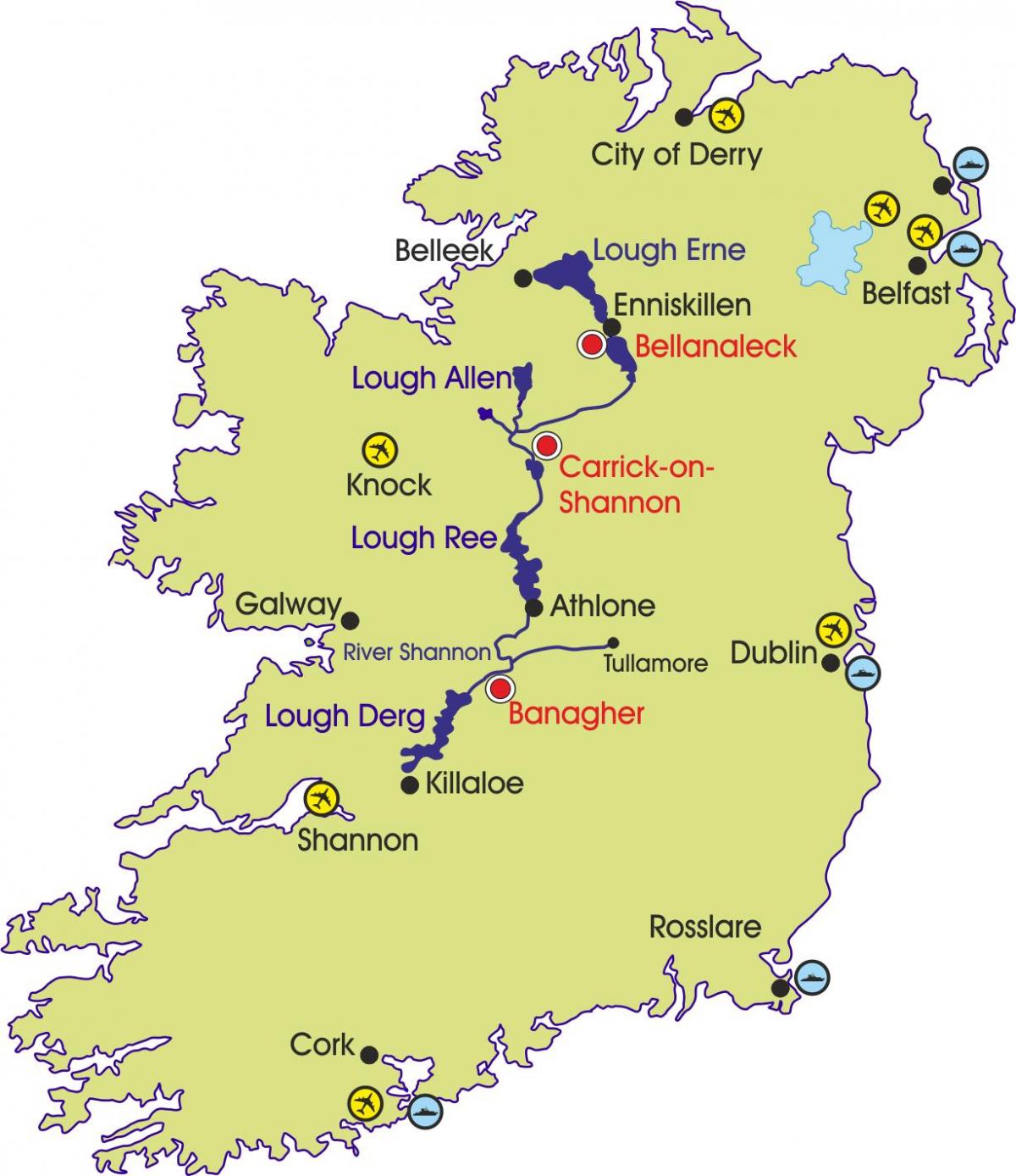karta över irland floder och berg