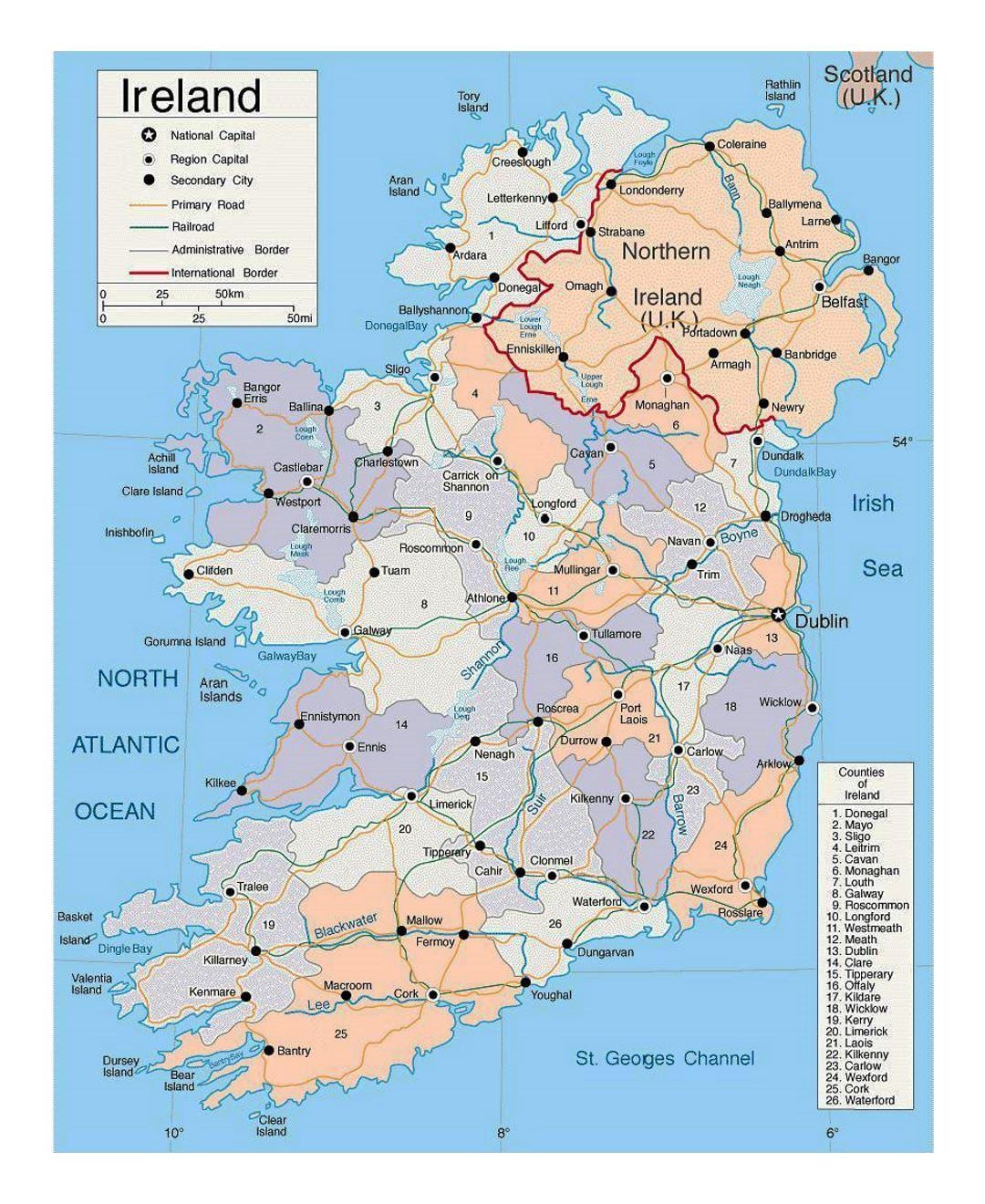 karta över irland med städer