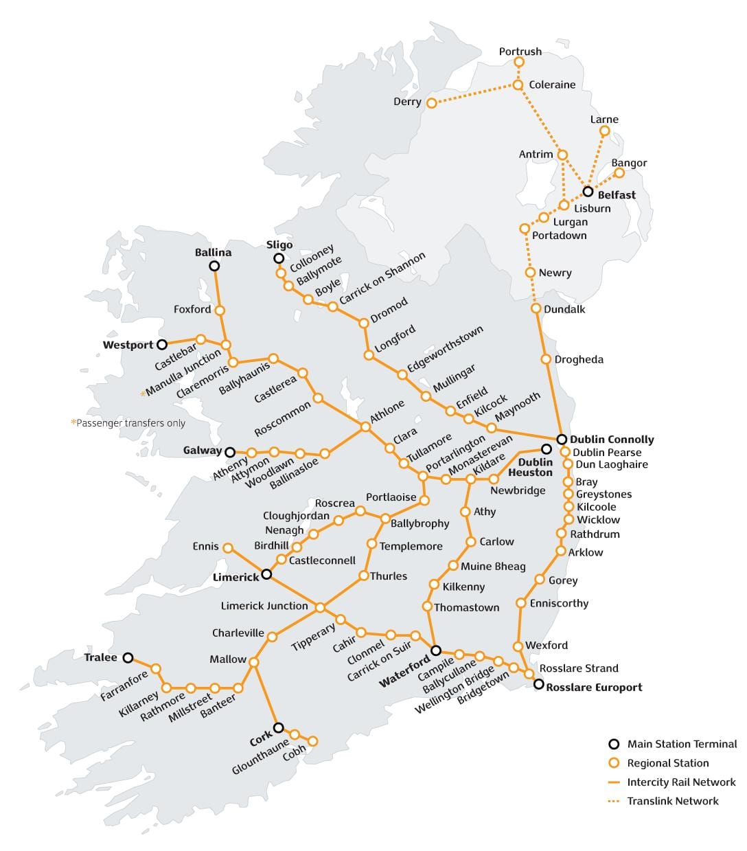 resor med tåg i irland karta