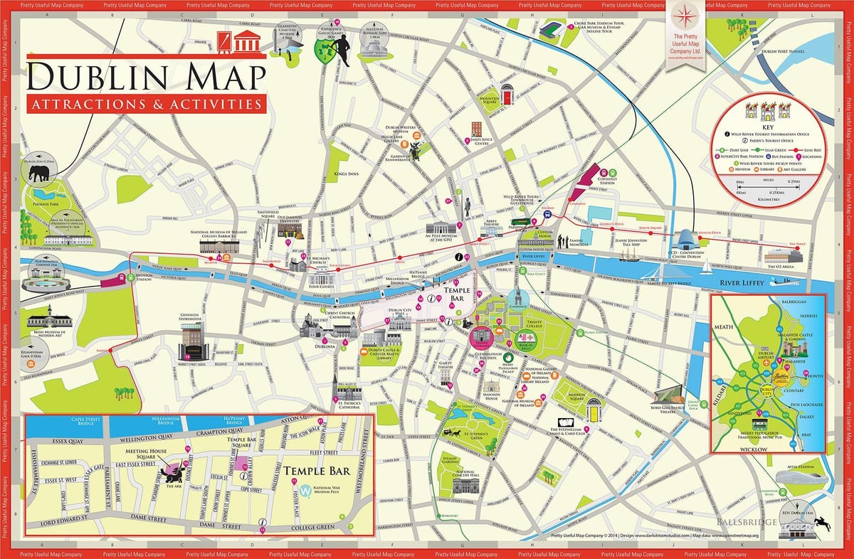 karta över dublin irland turistattraktioner