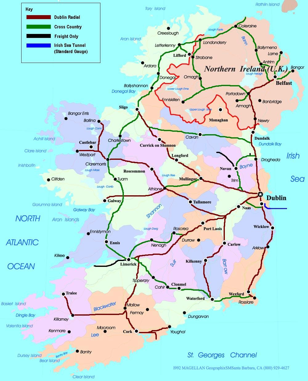 karta över tåg vägar i irland