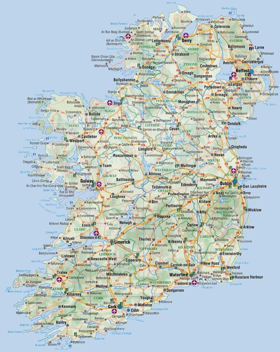 en karta över irland