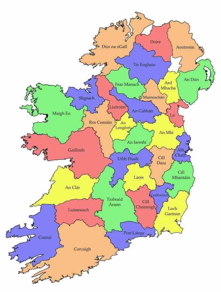 karta över irland med länets namn