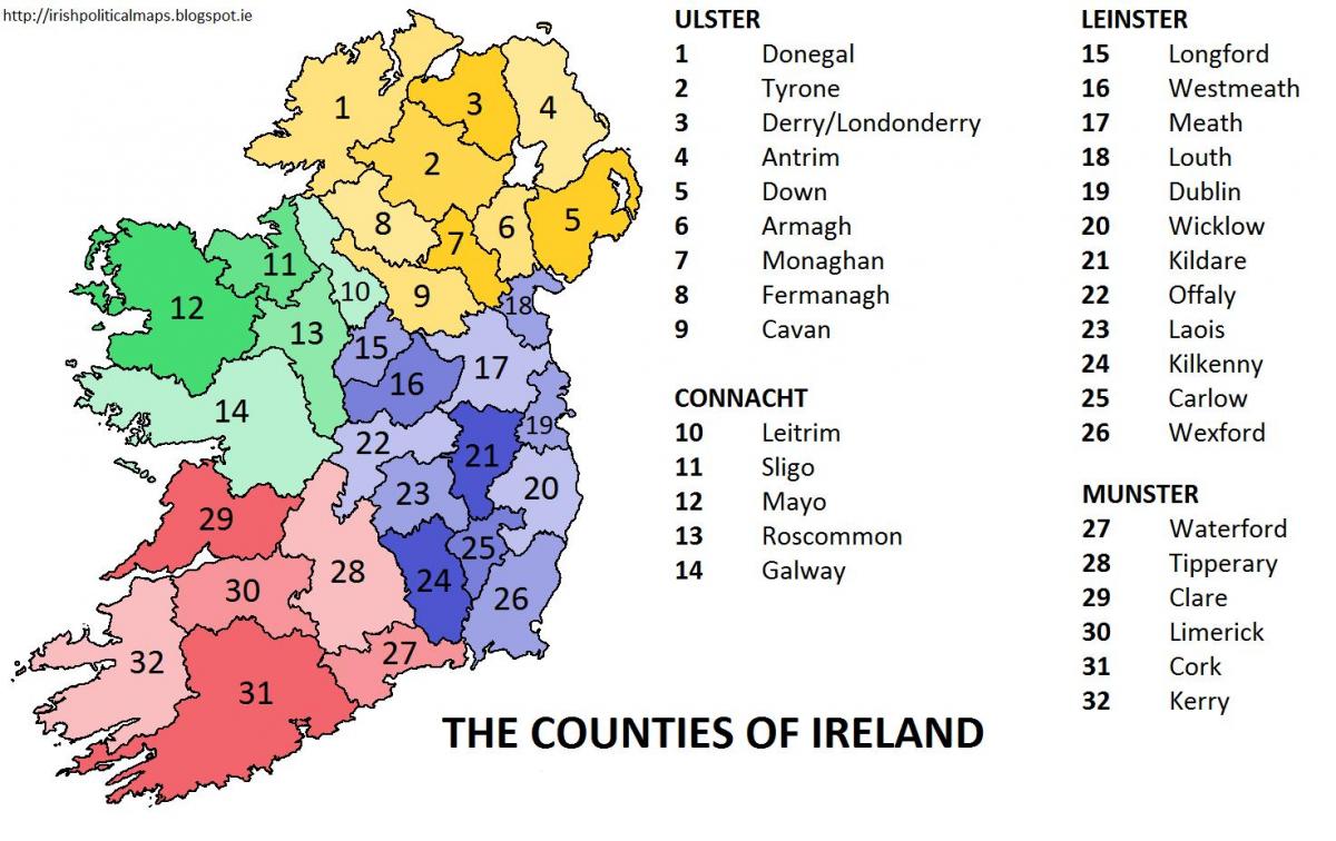 karta över irland visar provinser