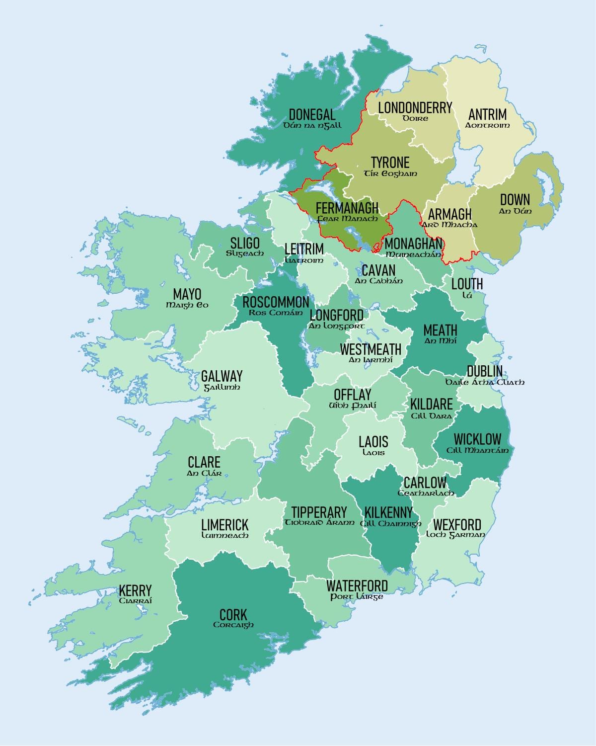 karta över republiken irland visar län