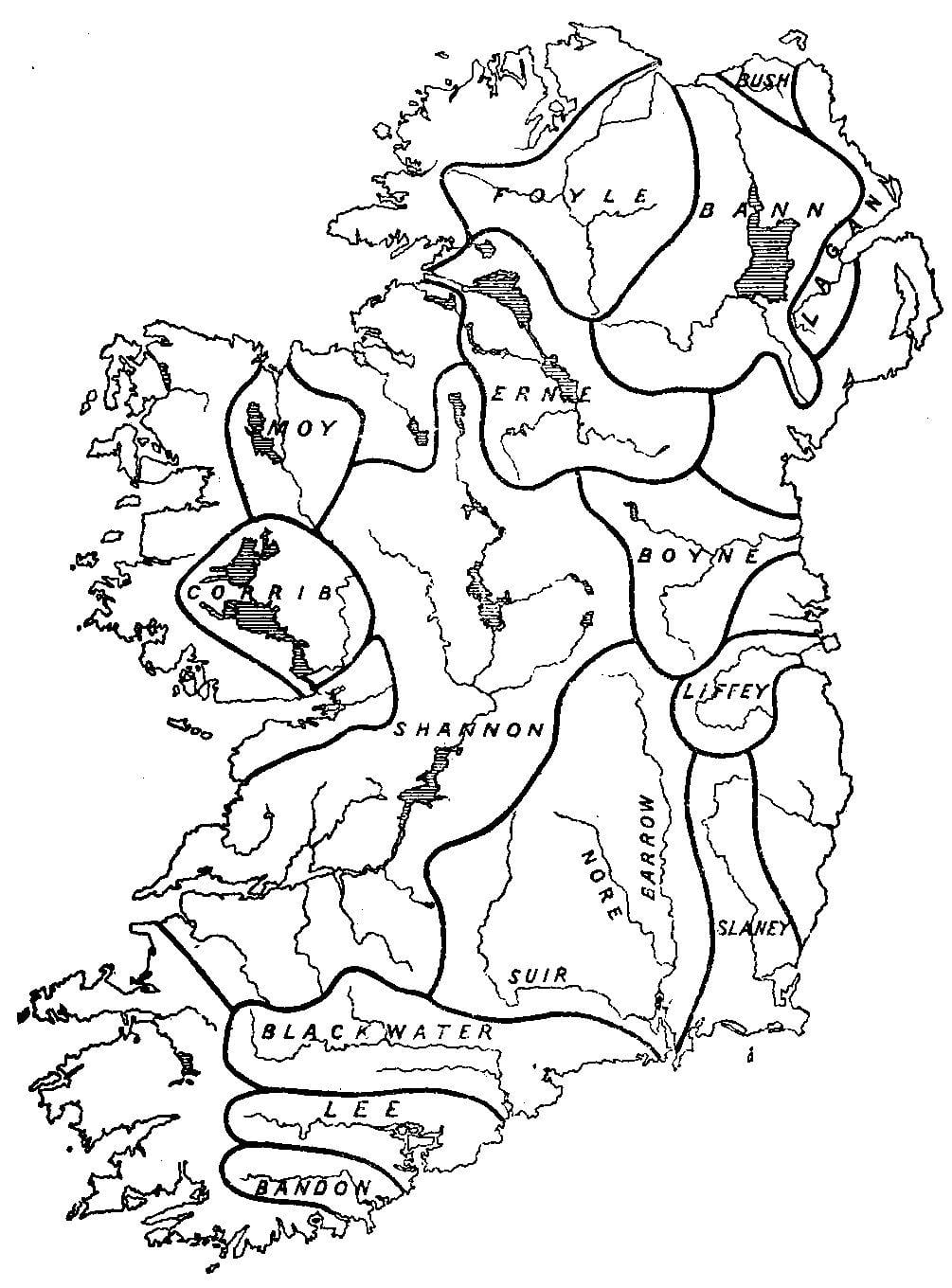 tom karta över irland med floder och berg