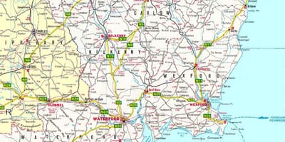 Karta över sydöstra irland